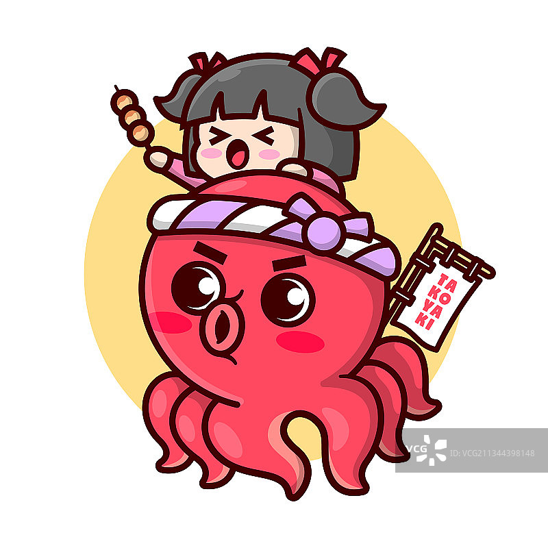 可爱章鱼厨师与女孩图片素材