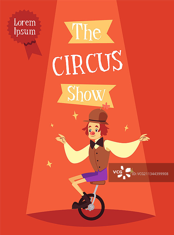 带有小丑平衡表演者的马戏团宣传单或banner图片素材