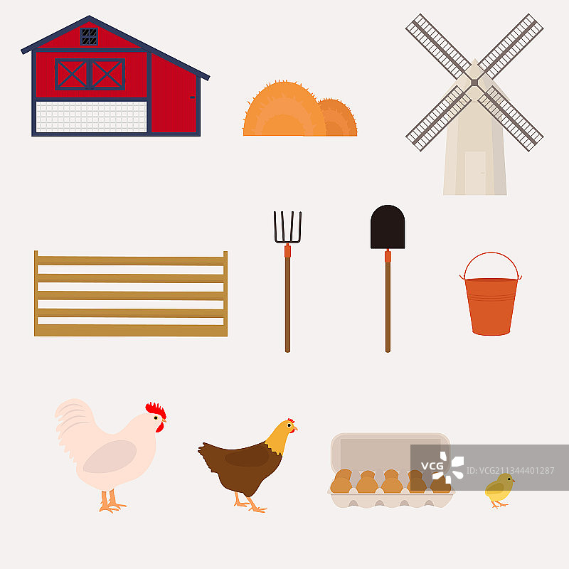 农场主题元素扁平风格图片素材