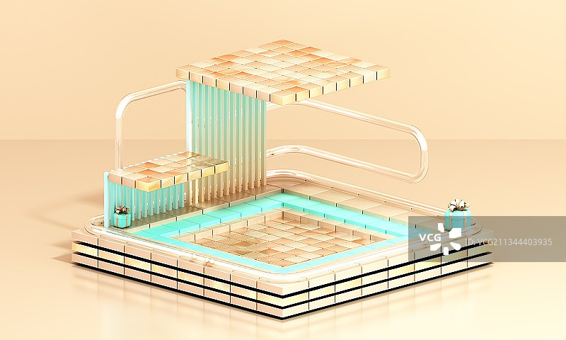 3D渲染的几何图形场景图图片素材