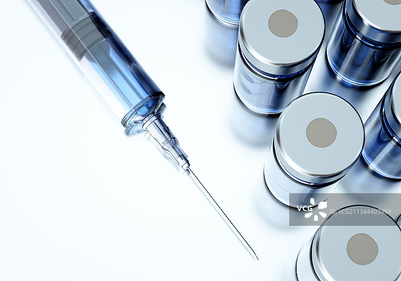 3D渲染的医用玻璃瓶与注射器图片素材
