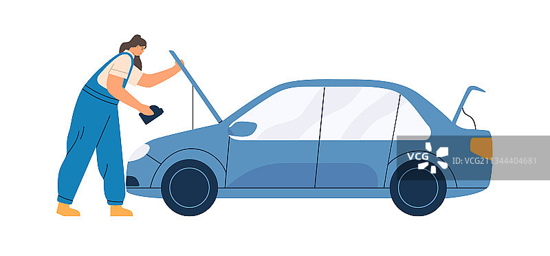 女机械师穿工装裤修车图片素材