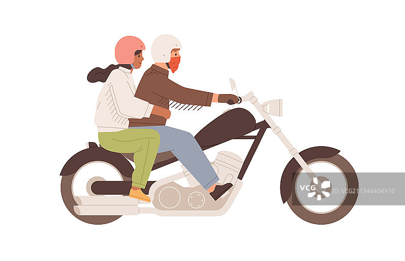 戴头盔的男人和爱人在摩托车上图片素材