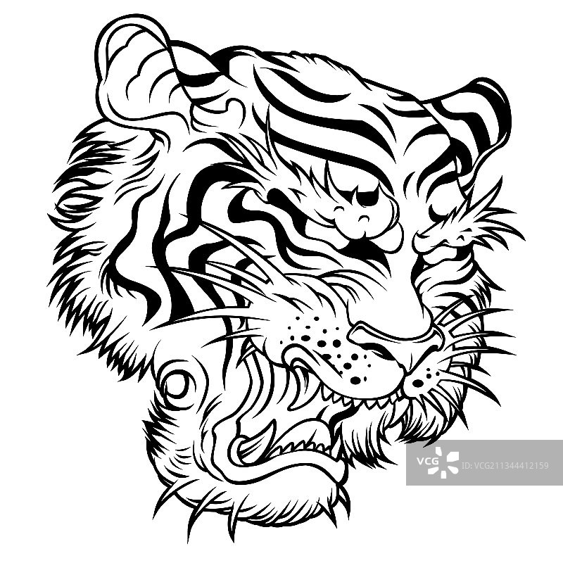 愤怒的老虎脸老虎头纹身图片素材