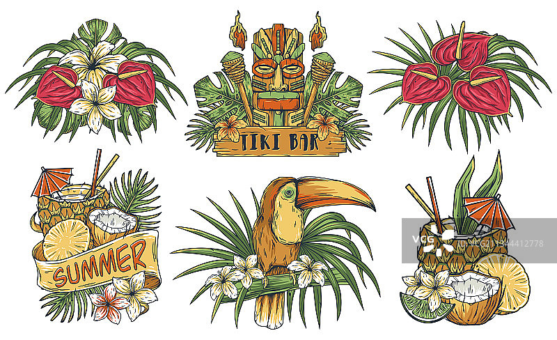 冲浪提基面具夏威夷酒吧民族冲浪图片素材