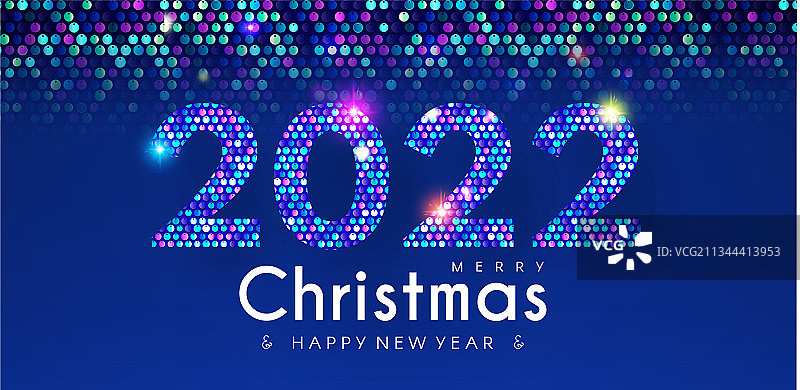 带有闪亮亮片的2022新年快乐横幅图片素材