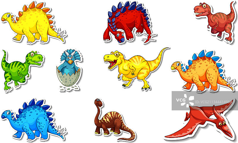 不同类型的恐龙贴纸套装图片素材