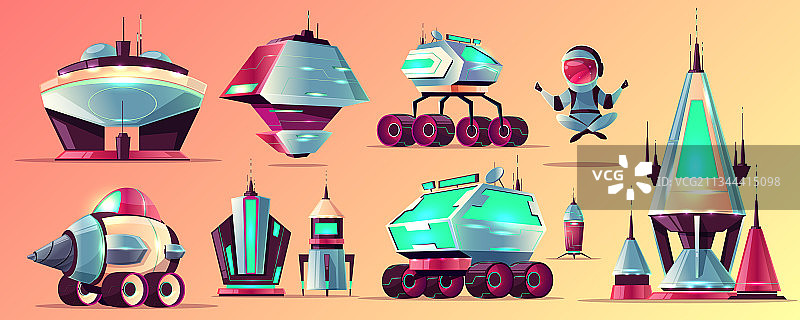 空间站和航天器卡通套装图片素材