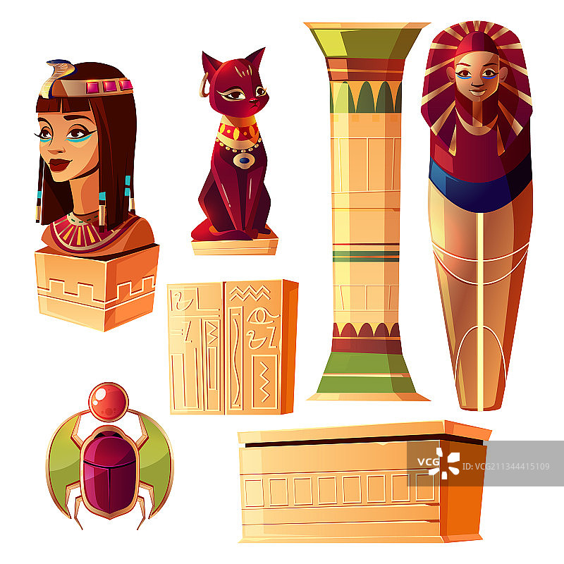 埃及元素：王后半身像、法老石棺图片素材