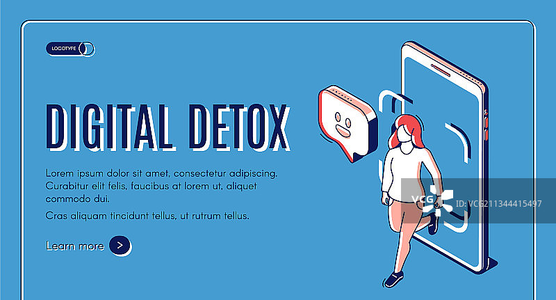 数字戒断：女性走出手机屏幕图片素材