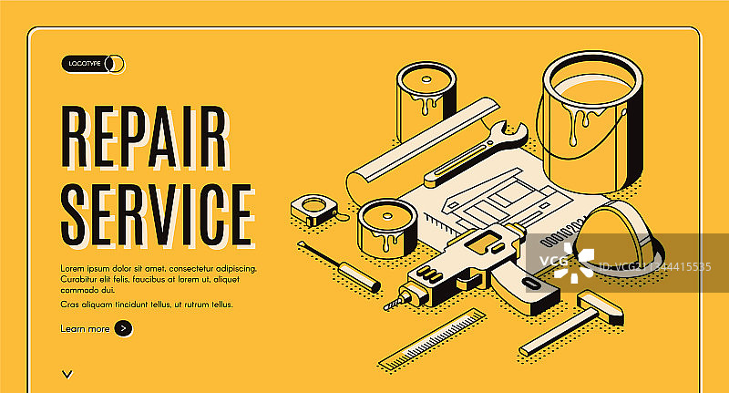 维修服务等距视角着陆页蓝图图片素材