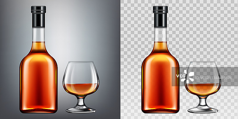白兰地酒瓶和玻璃杯模型剪贴画图片素材