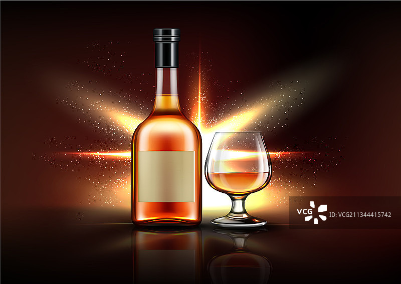 白兰地酒瓶和烈酒杯图片素材