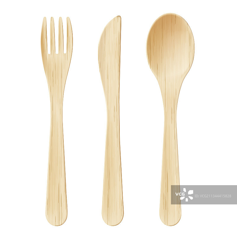 一次性木制餐具：叉子、勺子和刀图片素材