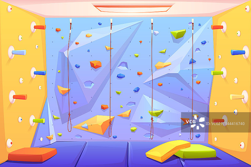 带有抓握垫和绳索的攀岩墙图片素材