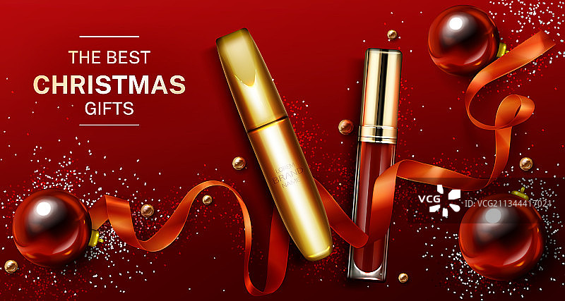 睫毛膏和唇彩圣诞化妆品礼品图片素材