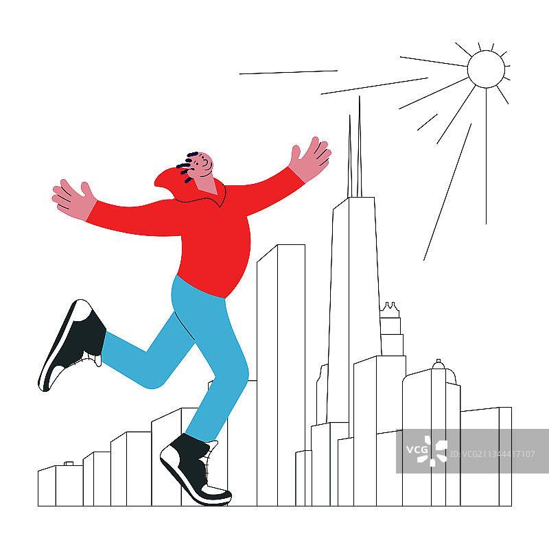 快乐的黑人青年在阳光下跳跃图片素材