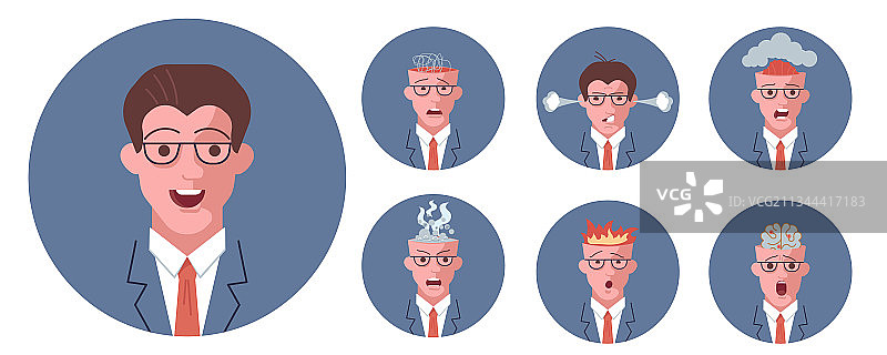 留着胡子的男人面部表情符号套装图片素材