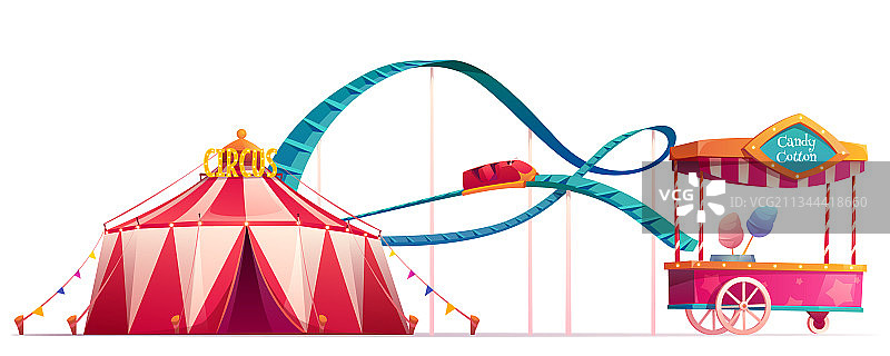 带有马戏团和过山车的游乐园图片素材