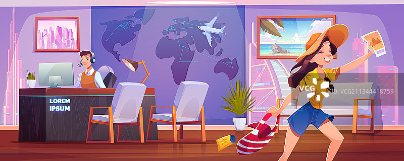 在旅行社购买度假旅游的女人图片素材