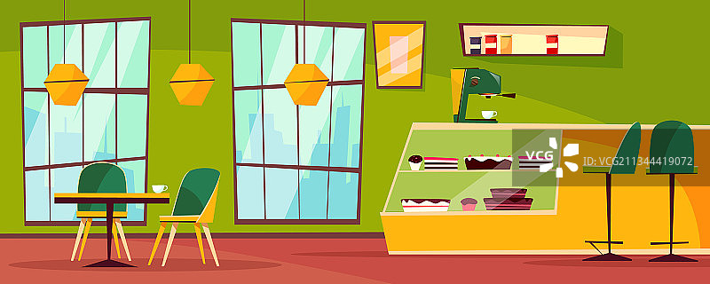咖啡馆或自助餐厅室内卡通图片素材