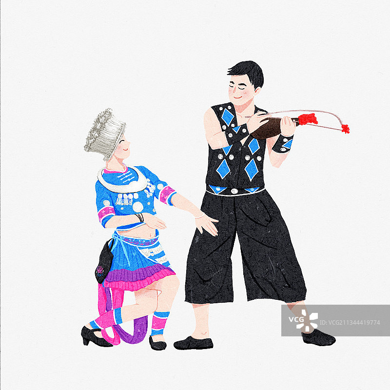 舞蹈民族舞苗族古瓢舞人物扁平风格图片素材