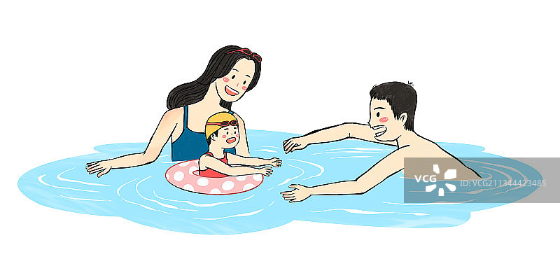 游泳的一家人图片素材