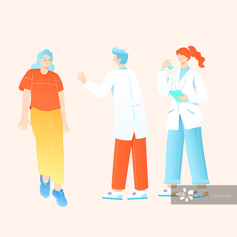 卡通疾病治疗医院医生诊断人民群众全身体检住院医疗健康矢量插画图片素材