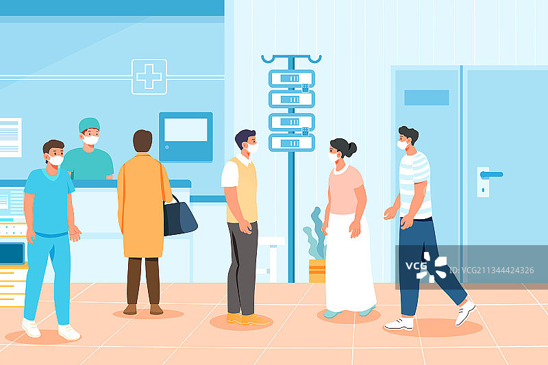 卡通预防感冒疫情疾病治疗医院医生诊断体检住院医疗健康矢量插画图片素材