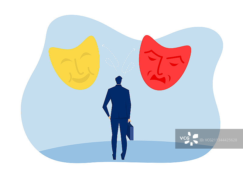 商人寻找带有快乐情绪的身份面具图片素材