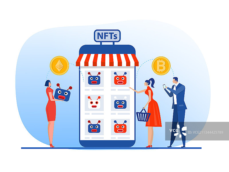 市场上非同质化代币艺术品买卖图片素材