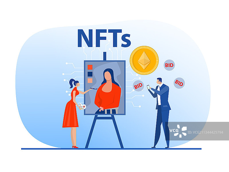 市场上非同质化代币艺术品买卖图片素材