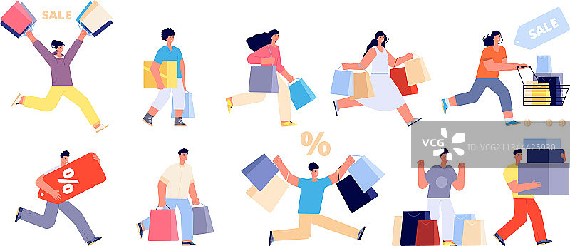 快乐人群促销购物：男人和女人图片素材