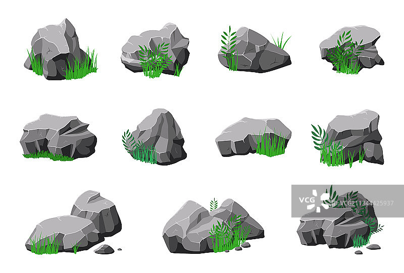 草地卡通自然山石图片素材