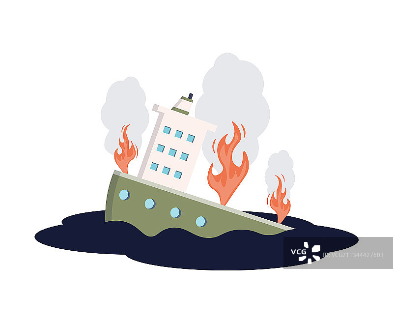 沉船概念图：水面上的石油泄漏图片素材