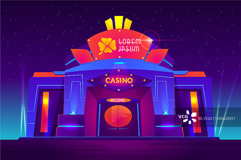 霓虹灯下的赌场夜景图片素材