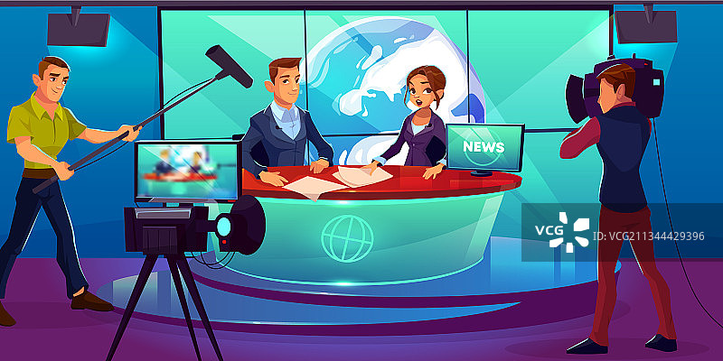 电视演播室电视节目主持人报道新闻图片素材