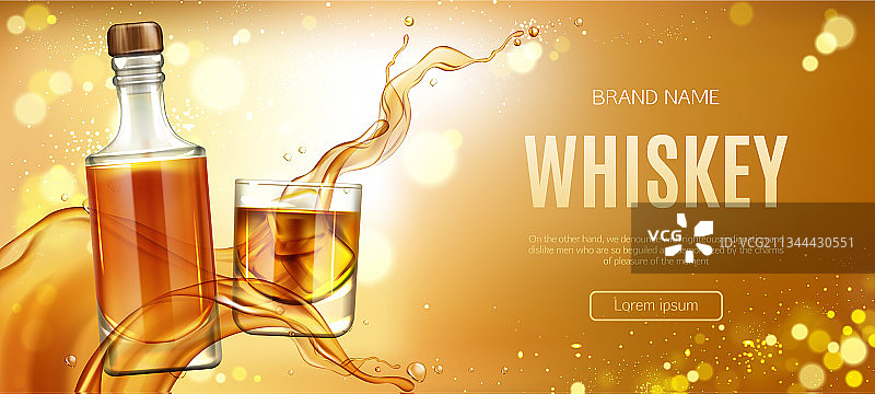 威士忌酒瓶和冰块banner图片素材