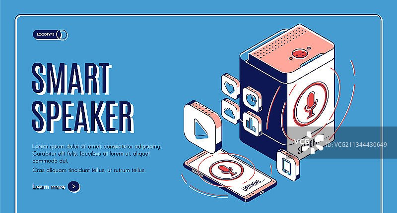 复古彩色背景上的智能音箱图片素材