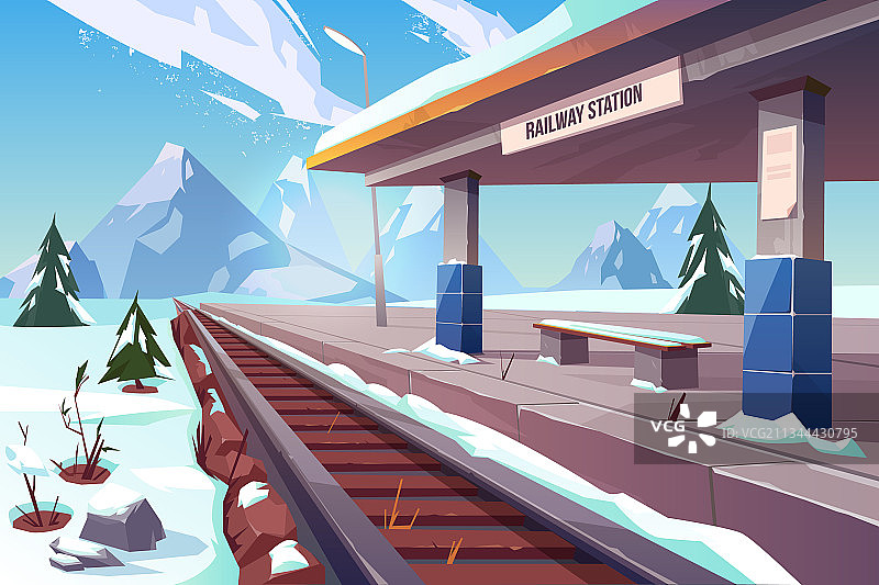 火车站雪山冬季雪景图片素材
