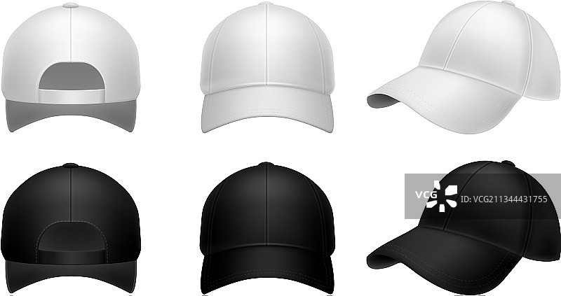 逼真的黑白棒球帽模型图片素材