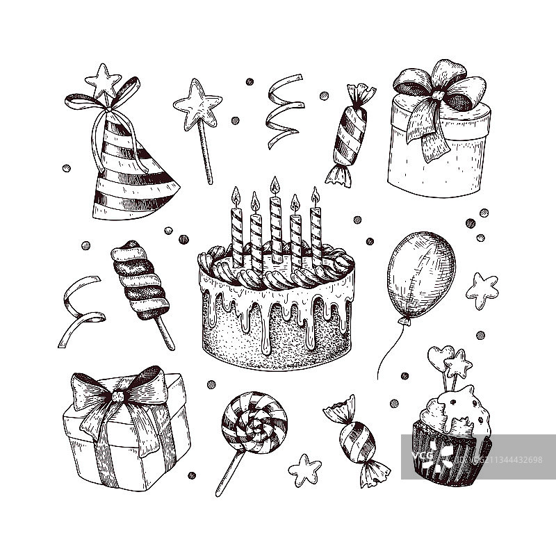 手绘生日庆祝元素套装图片素材