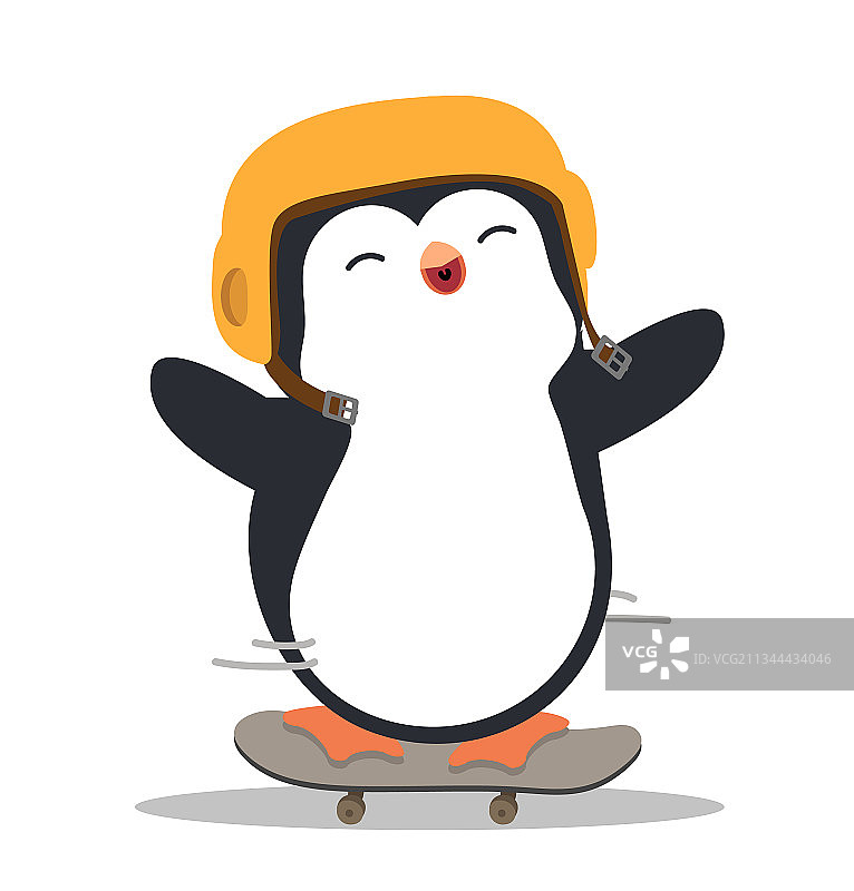 带滑板的可爱企鹅卡通图片素材