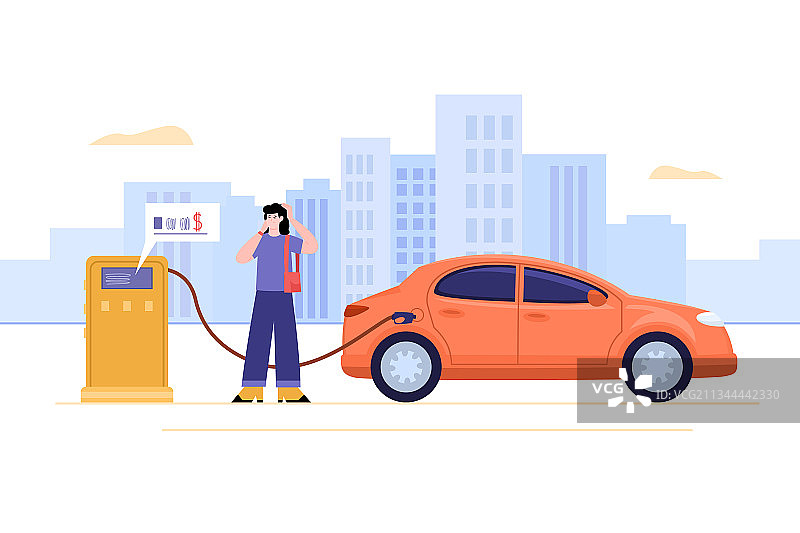 年轻女人在加油时用手机交谈图片素材