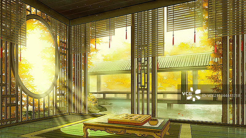 秋天古风场景手绘插画图片素材