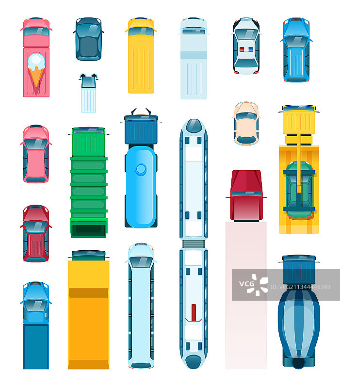 城市交通运输卡车巴士俯视图图片素材