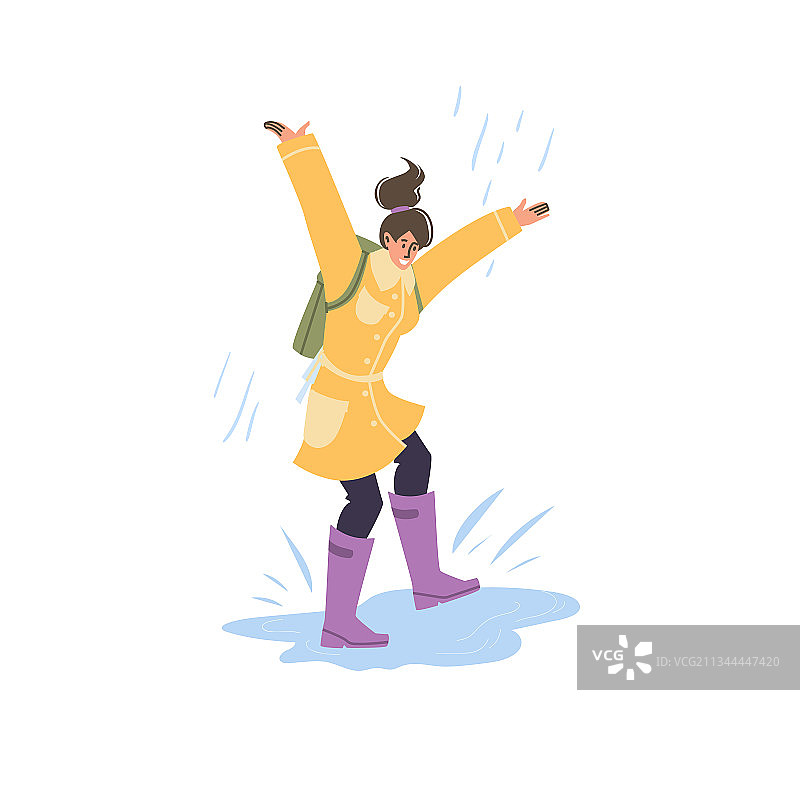扁平卡通人物秋季雨景图片素材