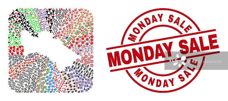 星期一促销徽章和土库曼斯坦地图孔洞马赛克图片素材