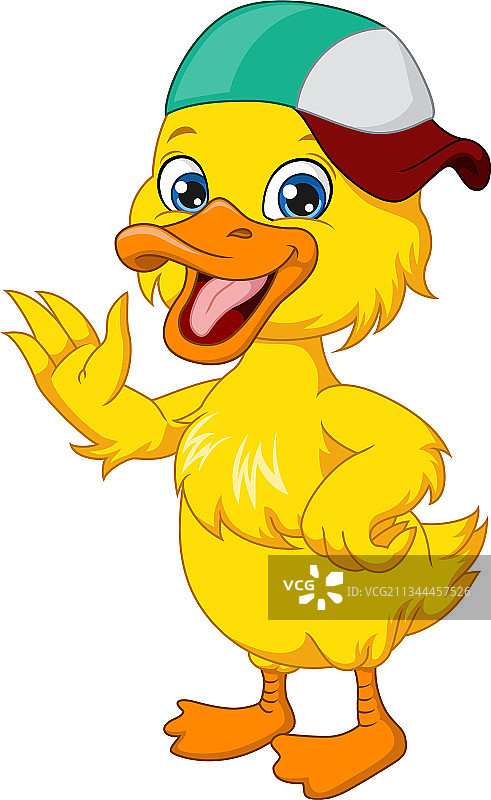 戴着帽子挥手的可爱卡通鸭子图片素材