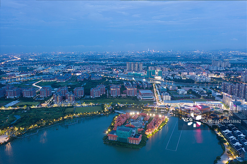 航拍东莞麻涌城市日落风光图片素材